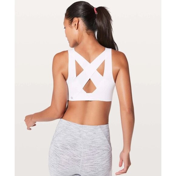 Lululemon Women's Cream Cross-Back Sports Bra With Zip Closure Size 34DD 2592 - Picture 4 of 14